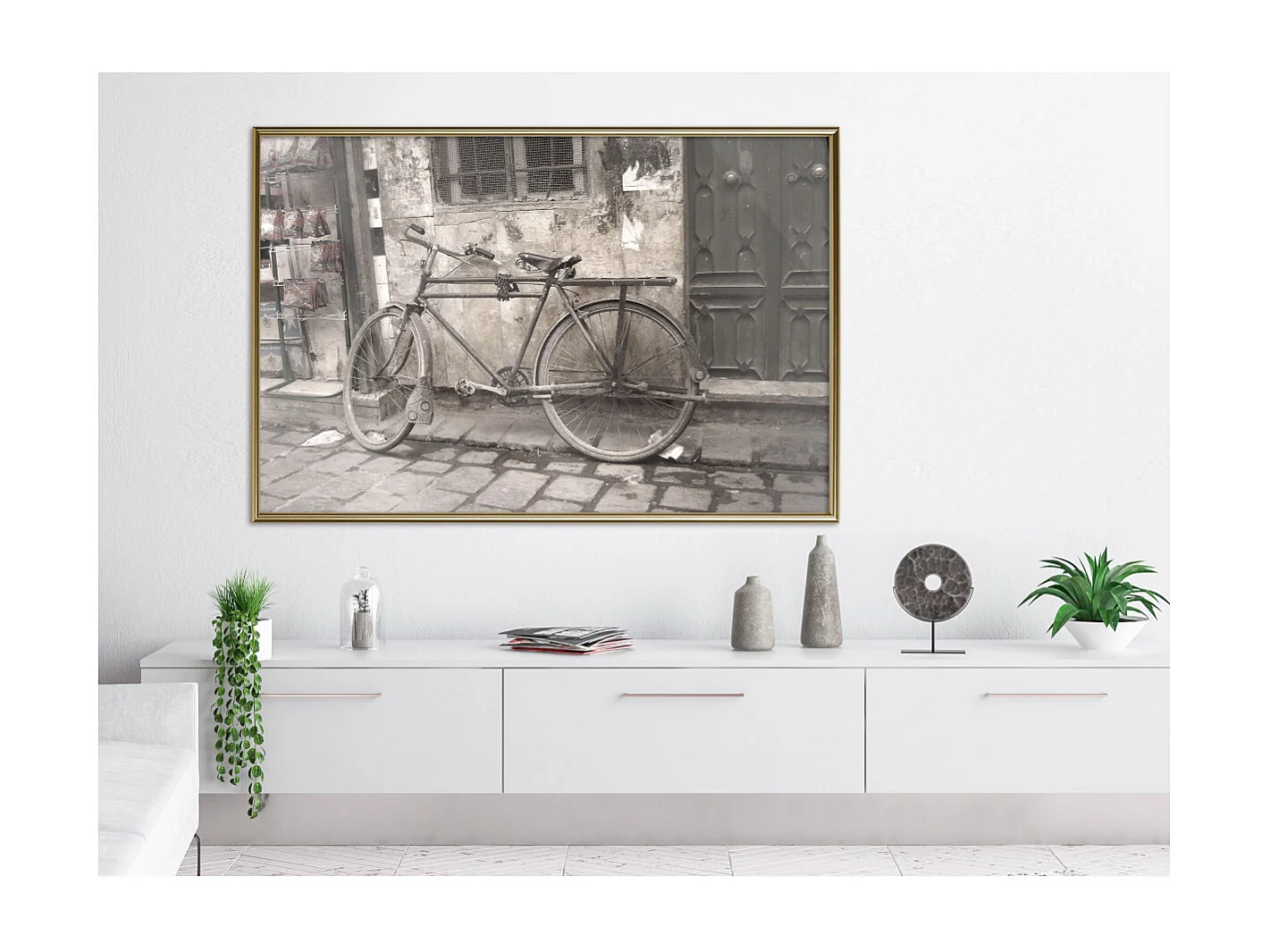 Affiche Murale Encadrée "Old Bicycle" 90 x 60 cm Or