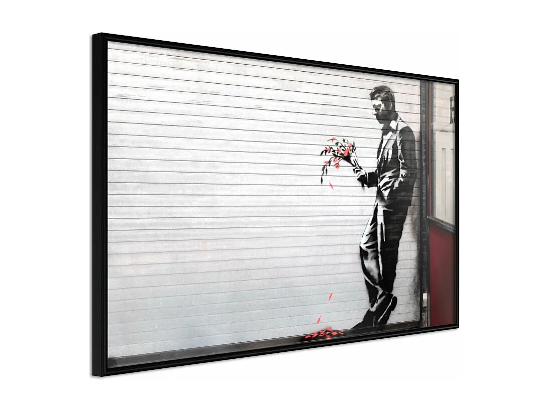 Affiche Murale Encadrée "Banksy Waiting in Vain" 90 x 60 cm Noir