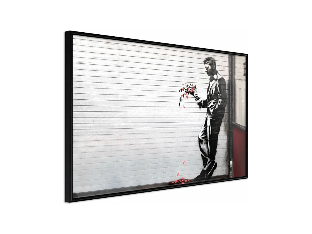 Affiche Murale Encadrée "Banksy Waiting in Vain" 90 x 60 cm Noir