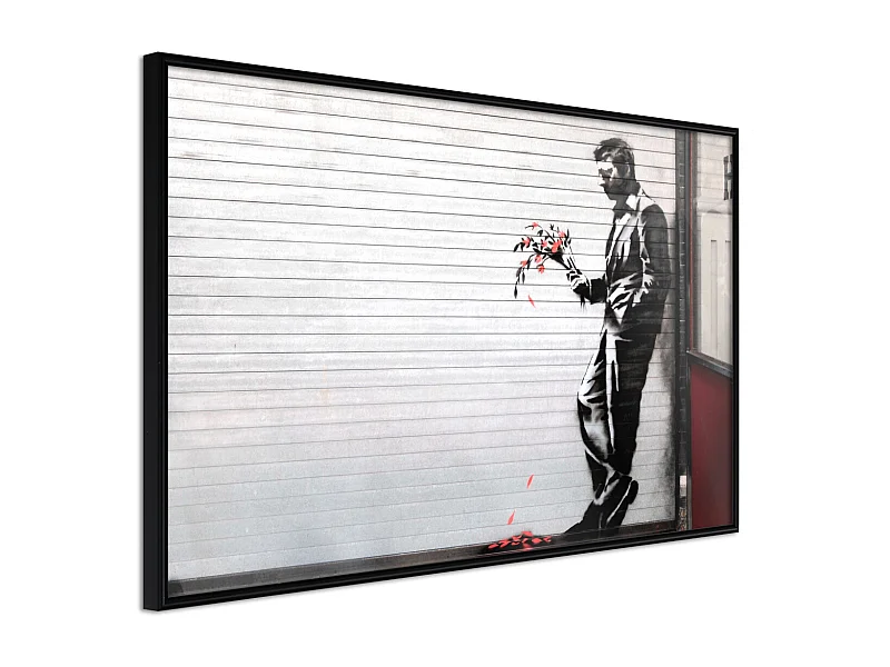 Affiche Murale Encadrée "Banksy Waiting in Vain" 90 x 60 cm Noir