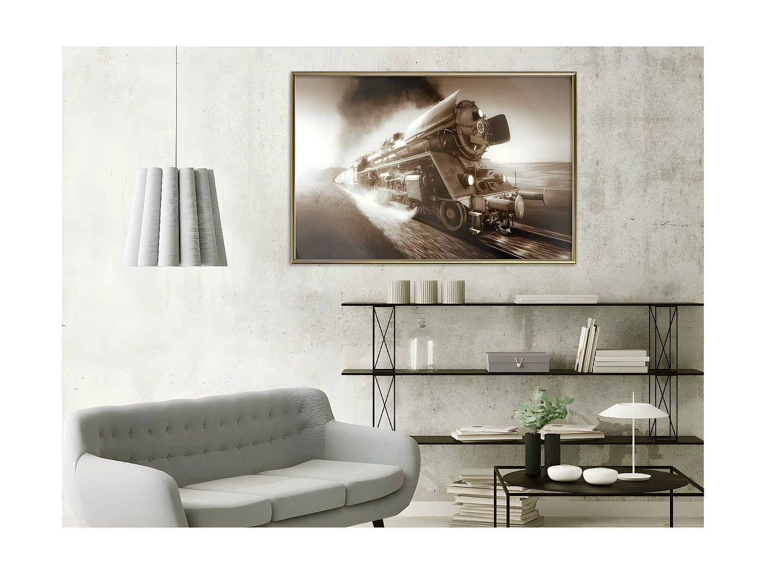 Affiche Murale Encadrée "Steam and Steel" 90 x 60 cm Or