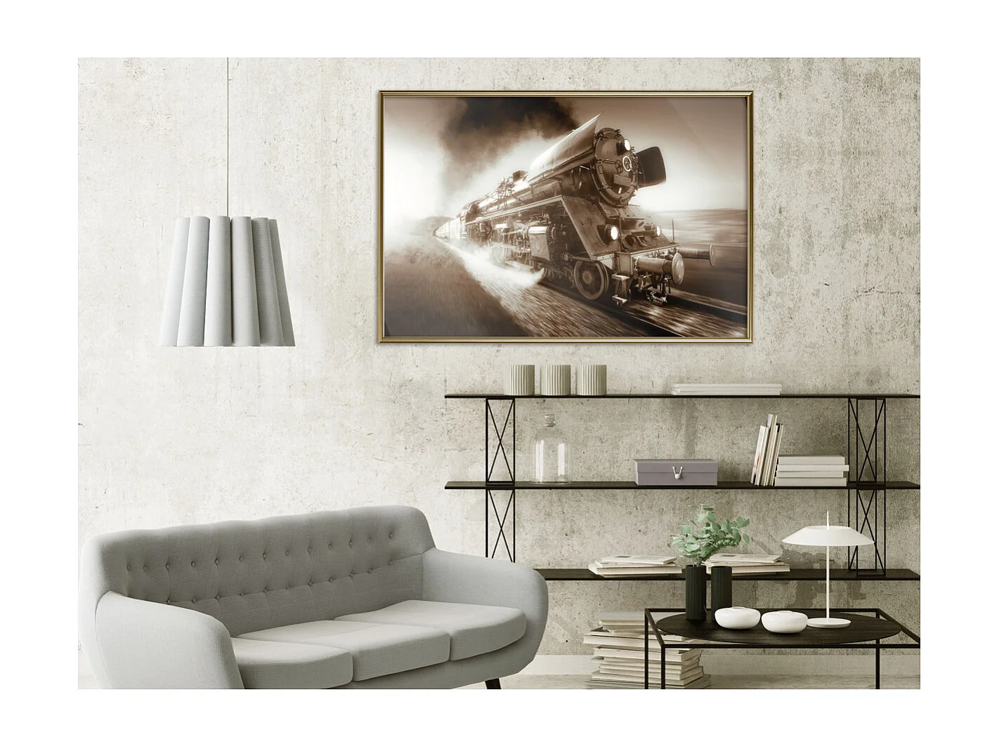 Affiche Murale Encadrée "Steam and Steel" 90 x 60 cm Or