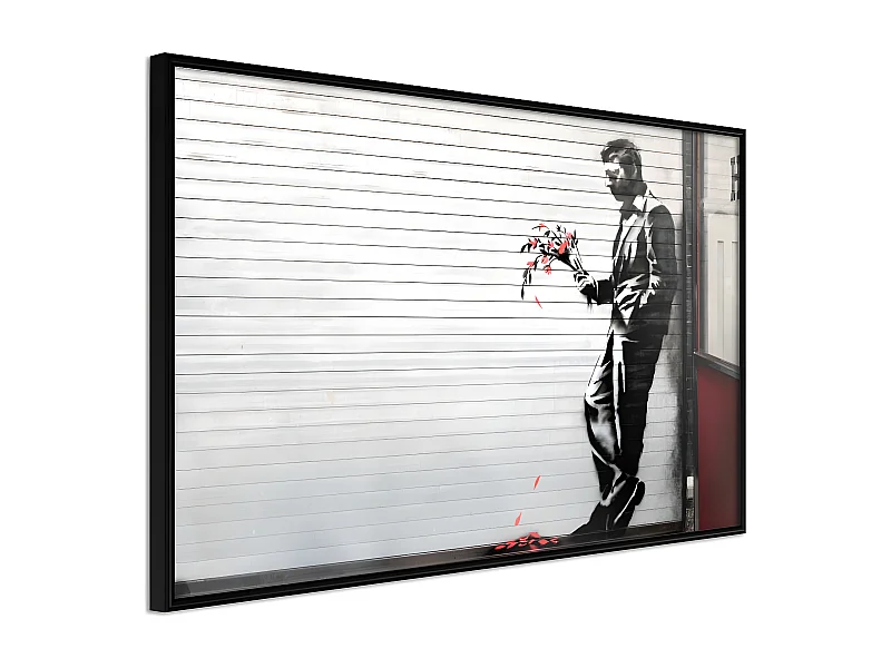 Affiche Murale Encadrée "Banksy Waiting in Vain" 30 x 20 cm Noir
