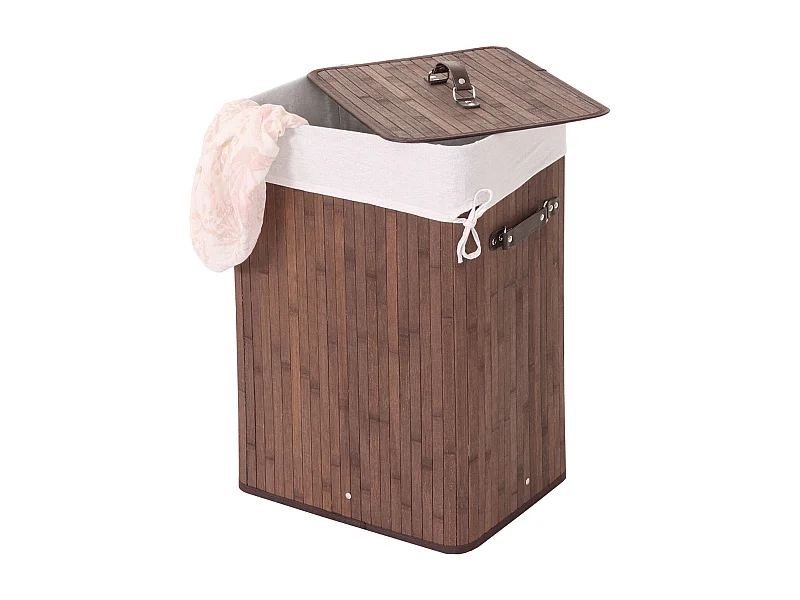 Cesta borsa portabiancheria bagno elegante MCW-C21 legno bambù 32x43x61cm 70l marrone