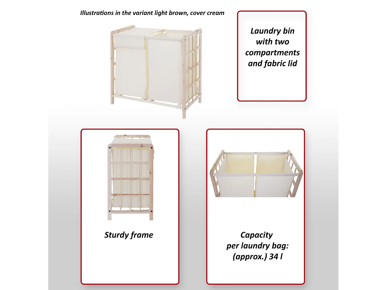 Coletor de roupa MCW-B60,  castanho claro, tampa creme