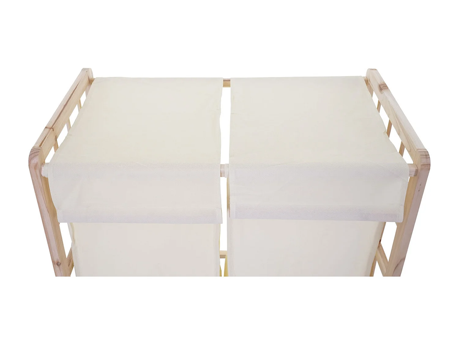 Portabiancheria MCW-B60 legno di abete 2x ceste 68l legno chiaro tessuto avorio