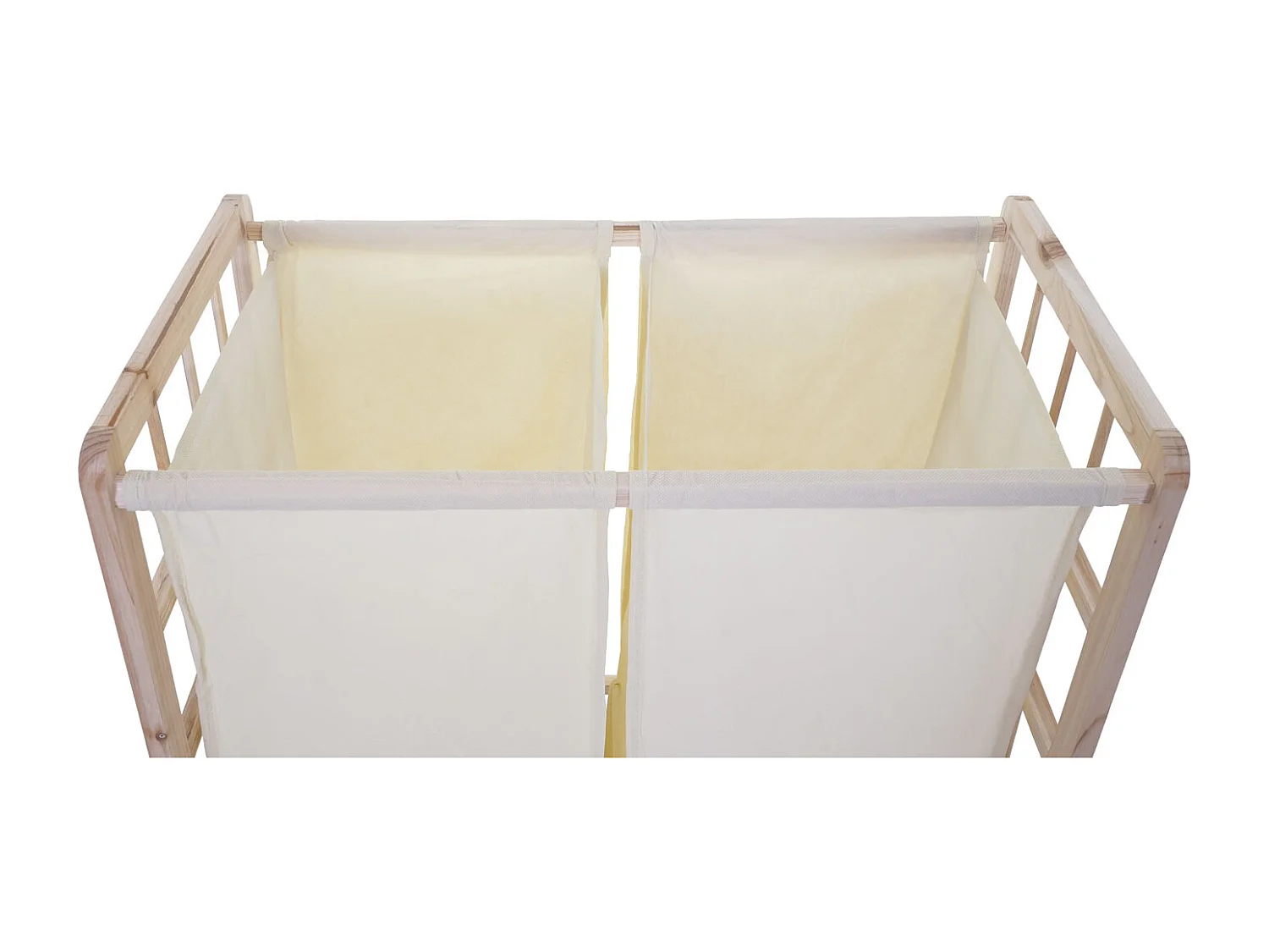 Portabiancheria MCW-B60 legno di abete 2x ceste 68l legno chiaro tessuto avorio