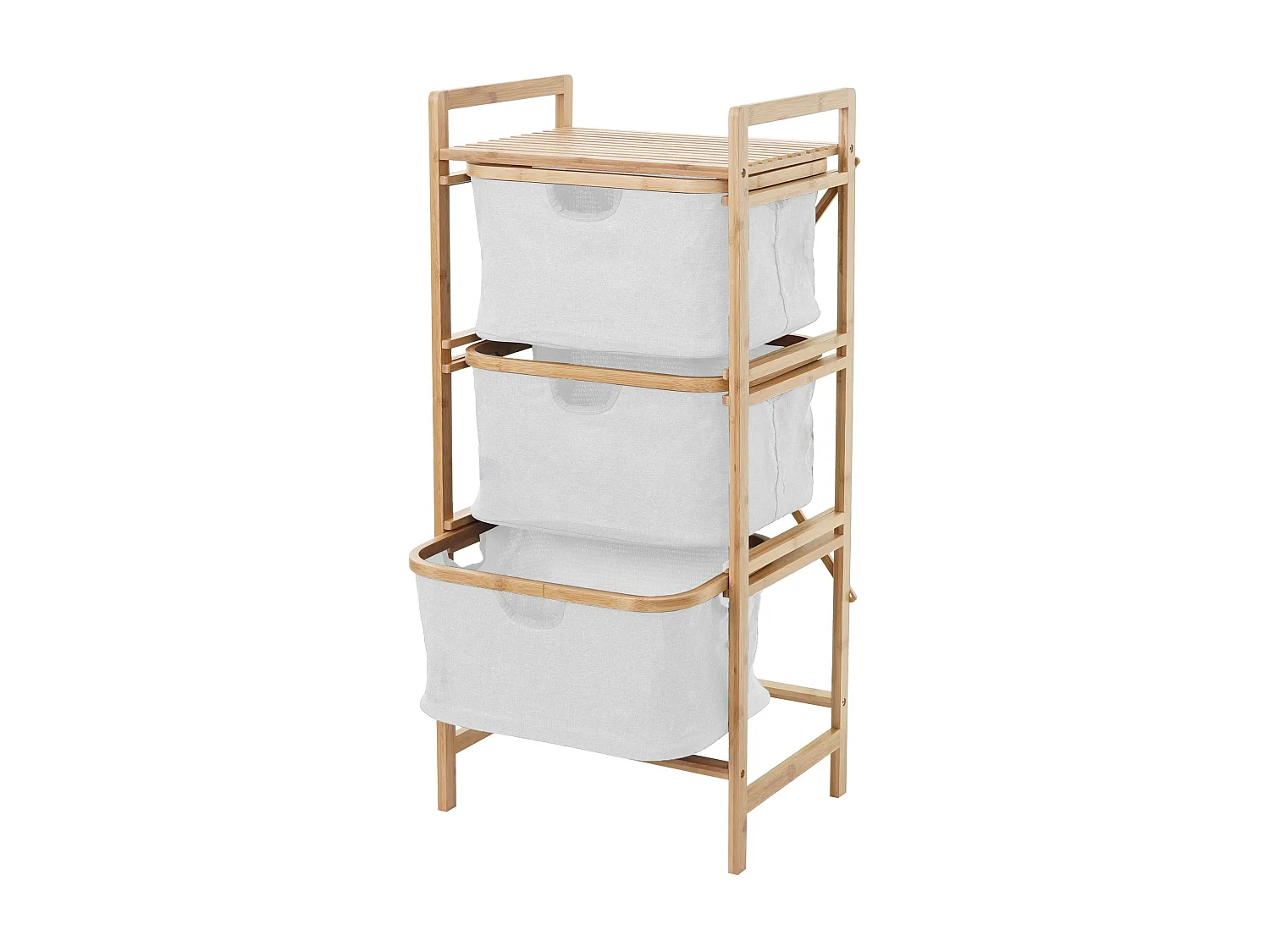 Collecteur de linge MCW-B56, Meuble à linge MCW-B56, 3 paniers, bambou, 96x44x34cm, 78l