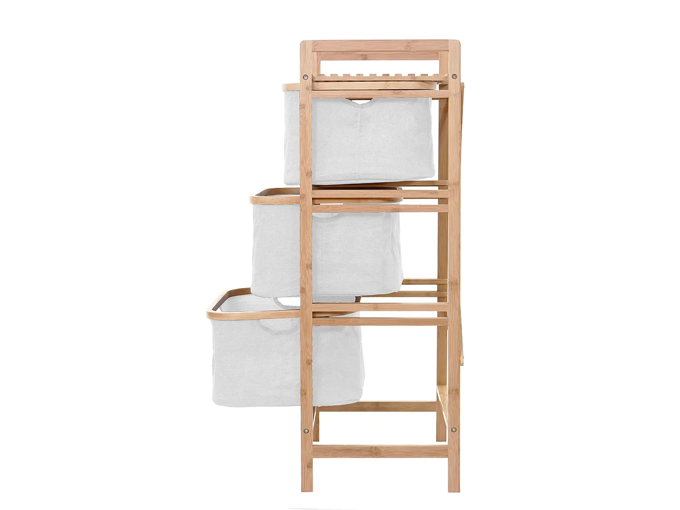 Collecteur de linge MCW-B56, Meuble à linge MCW-B56, 3 paniers, bambou, 96x44x34cm, 78l