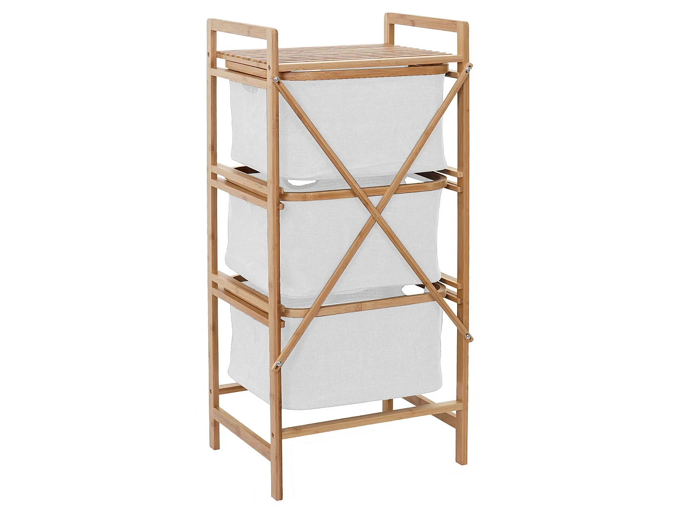 Collecteur de linge MCW-B56, Meuble à linge MCW-B56, 3 paniers, bambou, 96x44x34cm, 78l