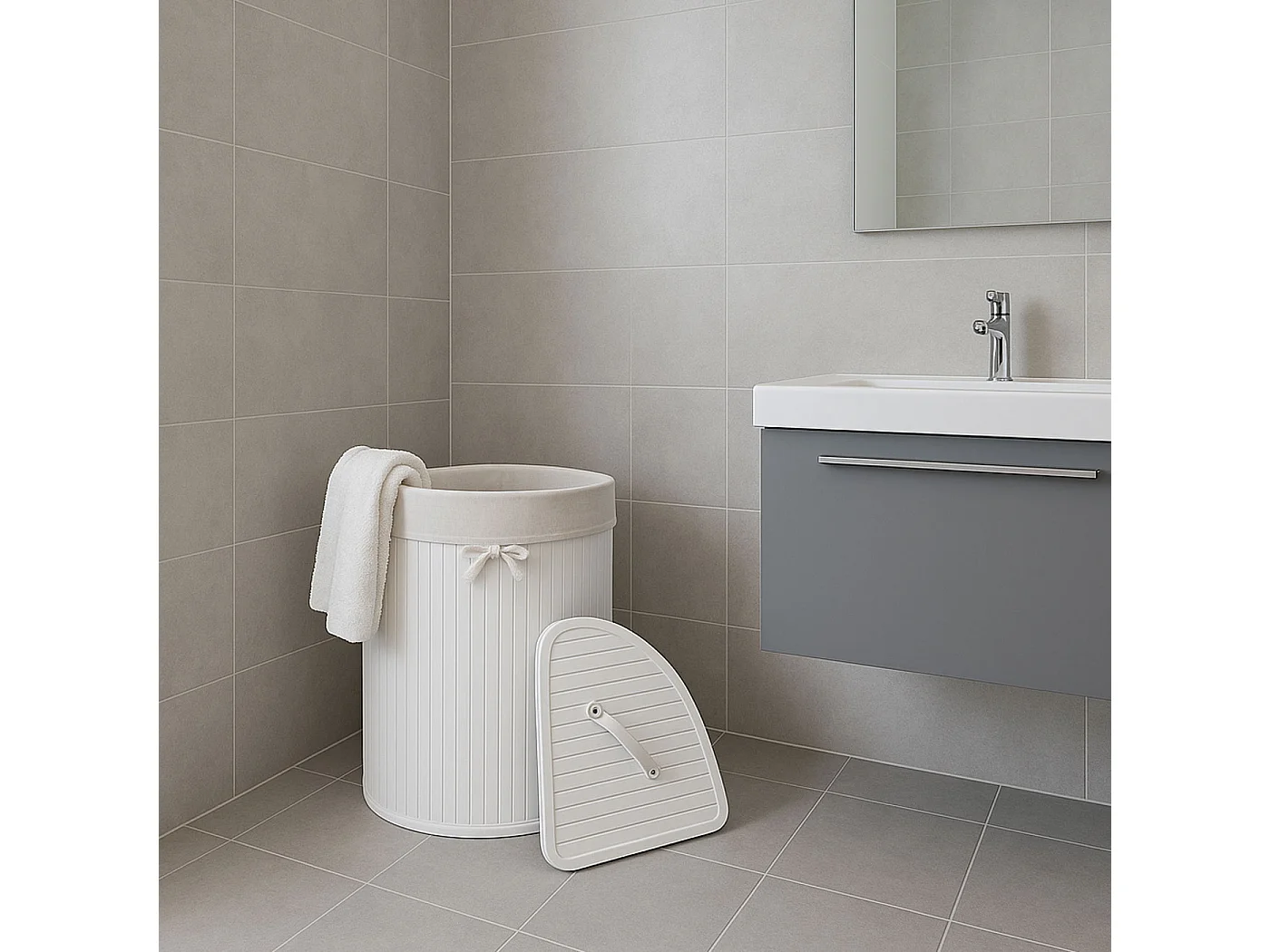 Cesta borsa portabiancheria bagno elegante MCW-C21 legno bambù 35x48x61cm 50l ~ naturale