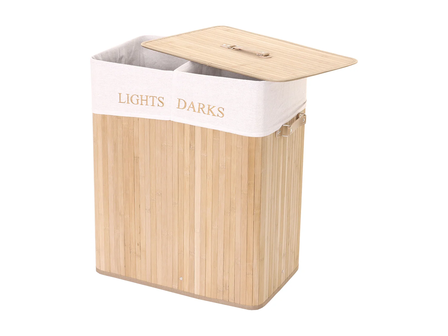 Cesta borsa portabiancheria bagno elegante MCW-C21 legno bambù 34x55x63cm 100l ~ naturale