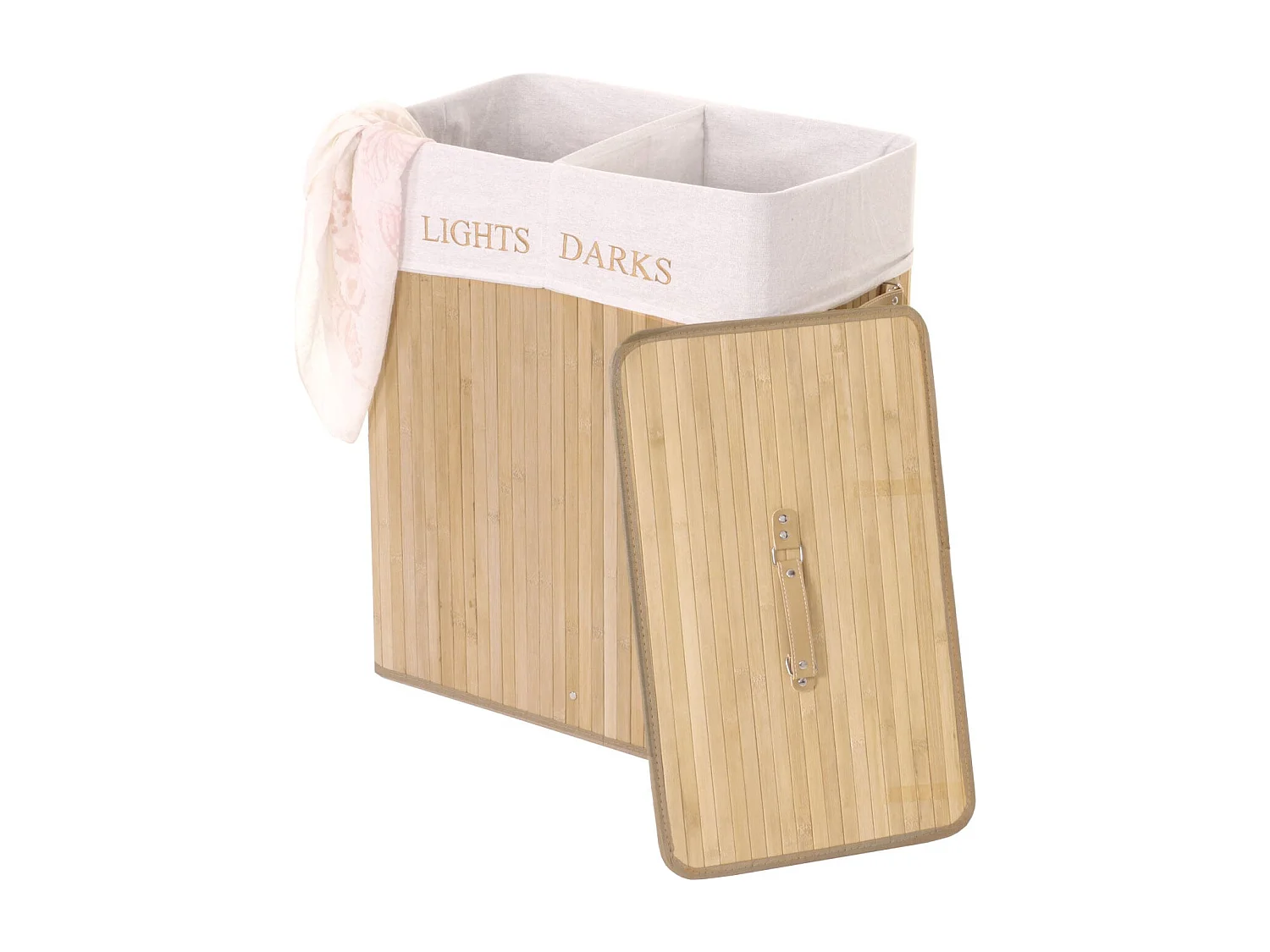 Cesta borsa portabiancheria bagno elegante MCW-C21 legno bambù 34x55x63cm 100l ~ naturale