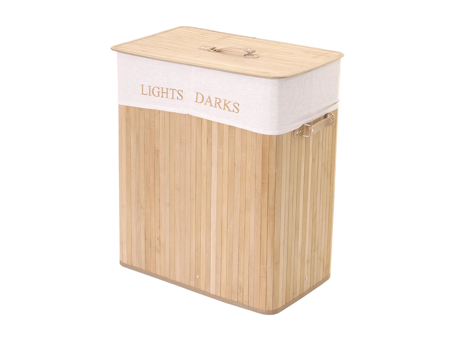 Cesta borsa portabiancheria bagno elegante MCW-C21 legno bambù 34x55x63cm 100l ~ naturale