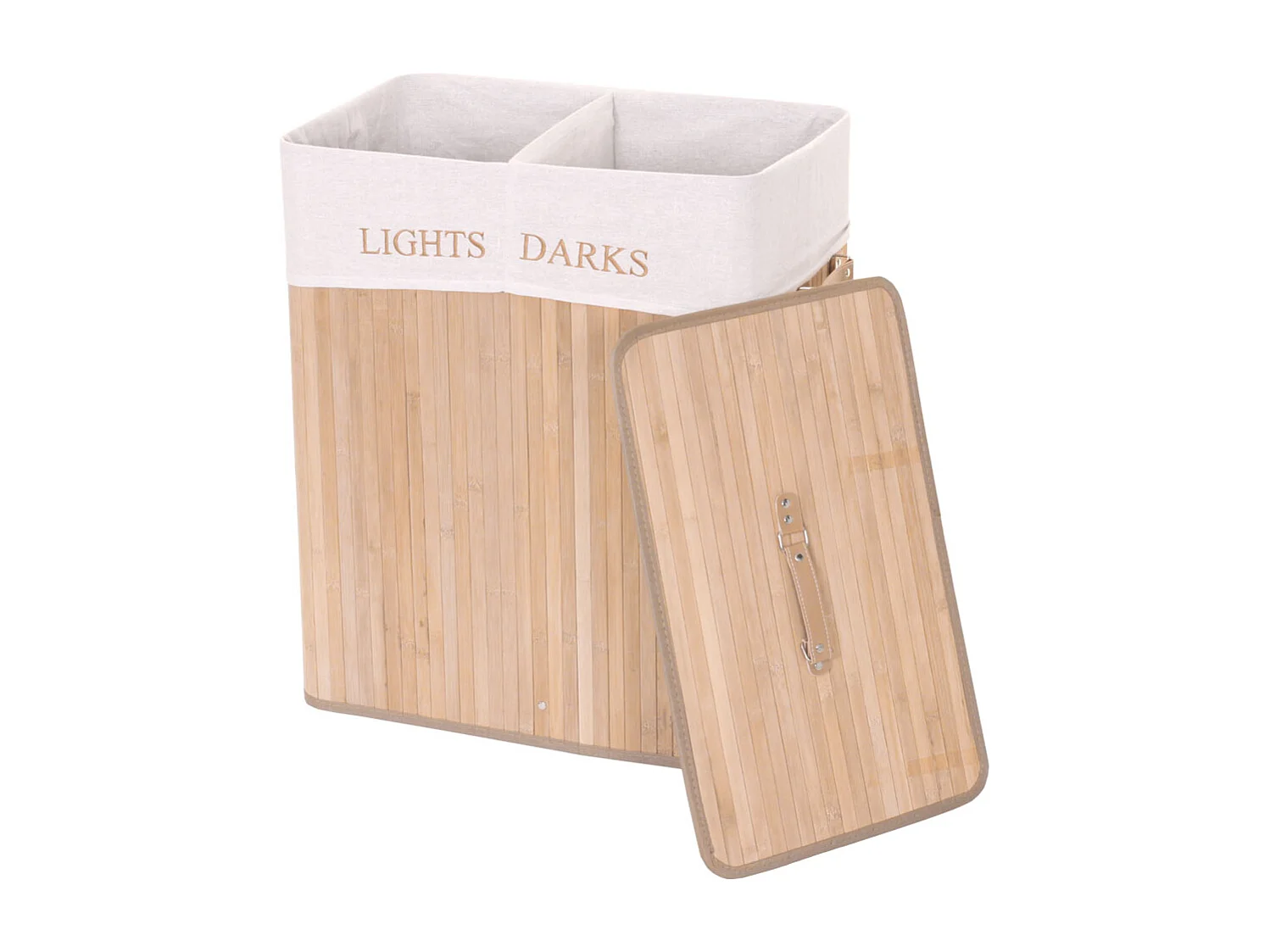 Cesta borsa portabiancheria bagno elegante MCW-C21 legno bambù 34x55x63cm 100l ~ naturale