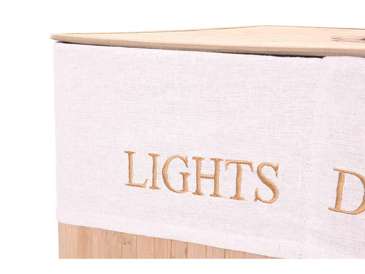 Cesta borsa portabiancheria bagno elegante MCW-C21 legno bambù 34x55x63cm 100l ~ naturale