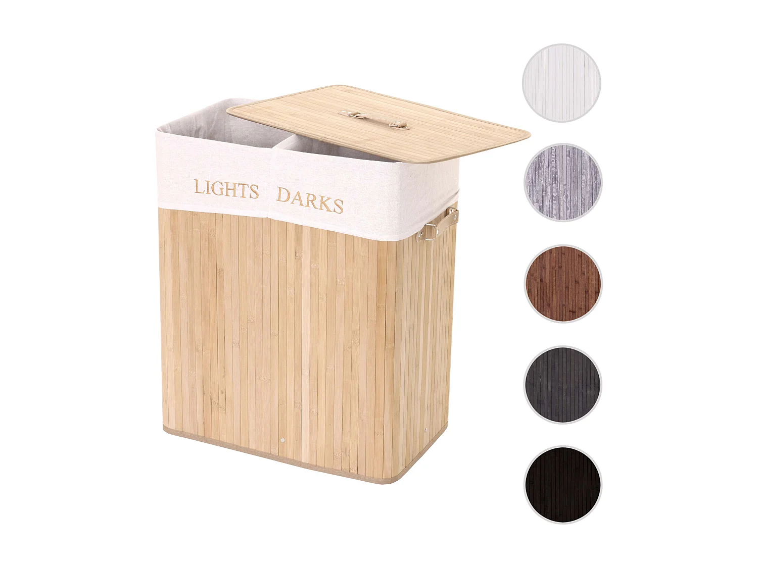 Cesta borsa portabiancheria bagno elegante MCW-C21 legno bambù 34x55x63cm 100l ~ naturale