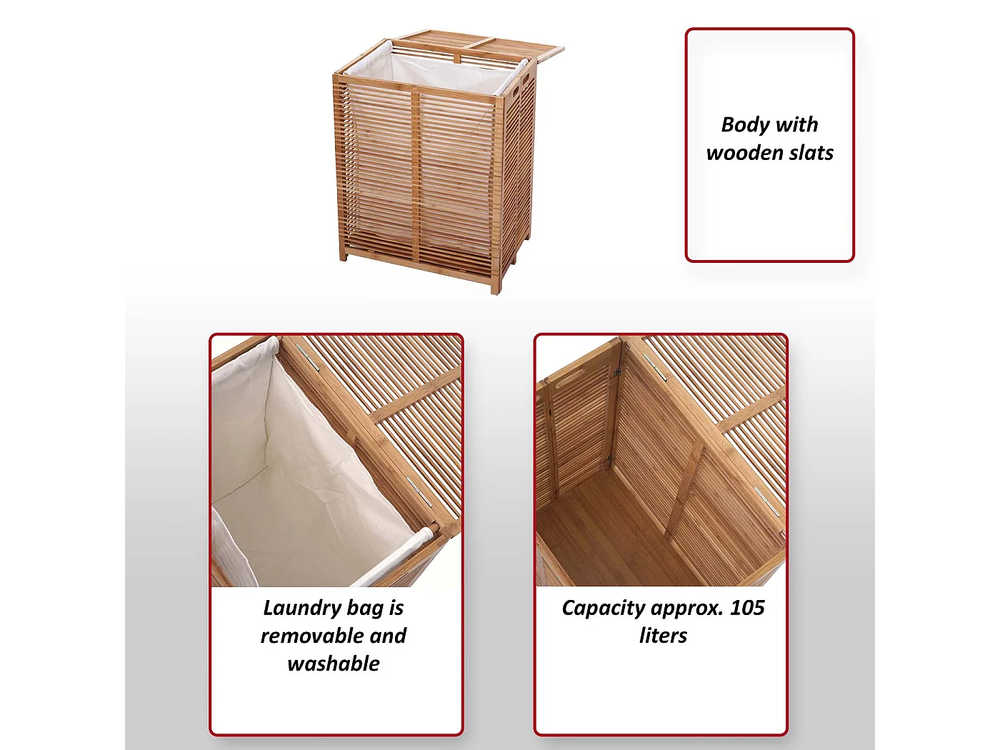 Wäschetruhe MCW-B18, Wäschebox Wäschekorb Wäschesammler, Bambus 61x50x35cm