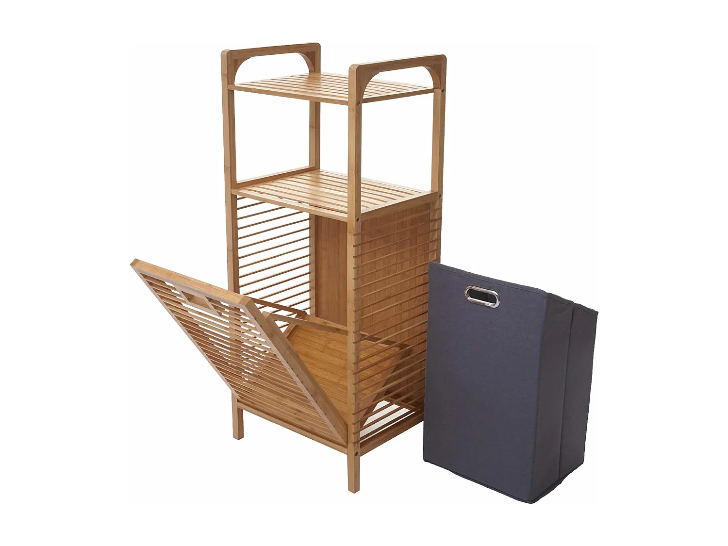 Scaffale con portabiancheria MCW-B94 legno bambu a listelle 95x40x30cm