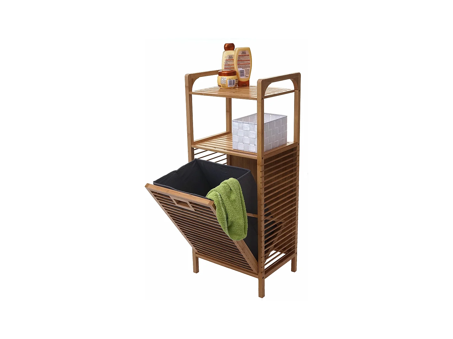 Étagère avec panier à linge MCW-B94 Bambou