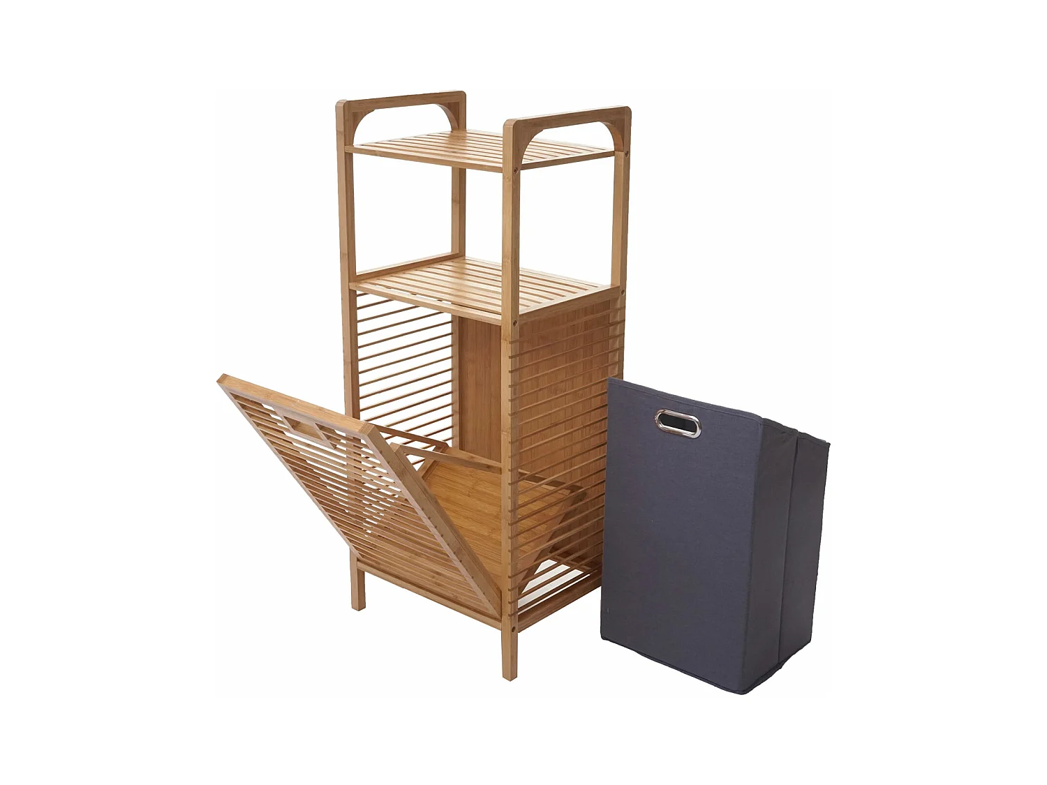 Étagère avec panier à linge MCW-B94 Bambou