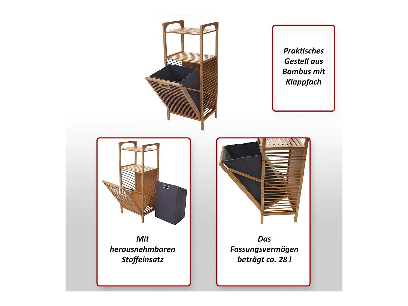 Étagère avec panier à linge MCW-B94 Bambou