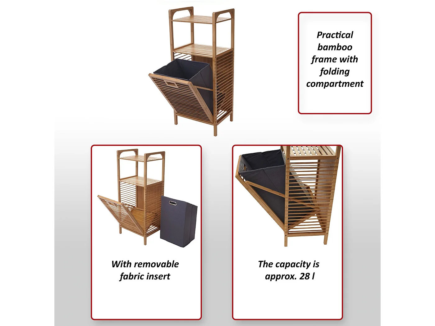 Étagère avec panier à linge MCW-B94 Bambou