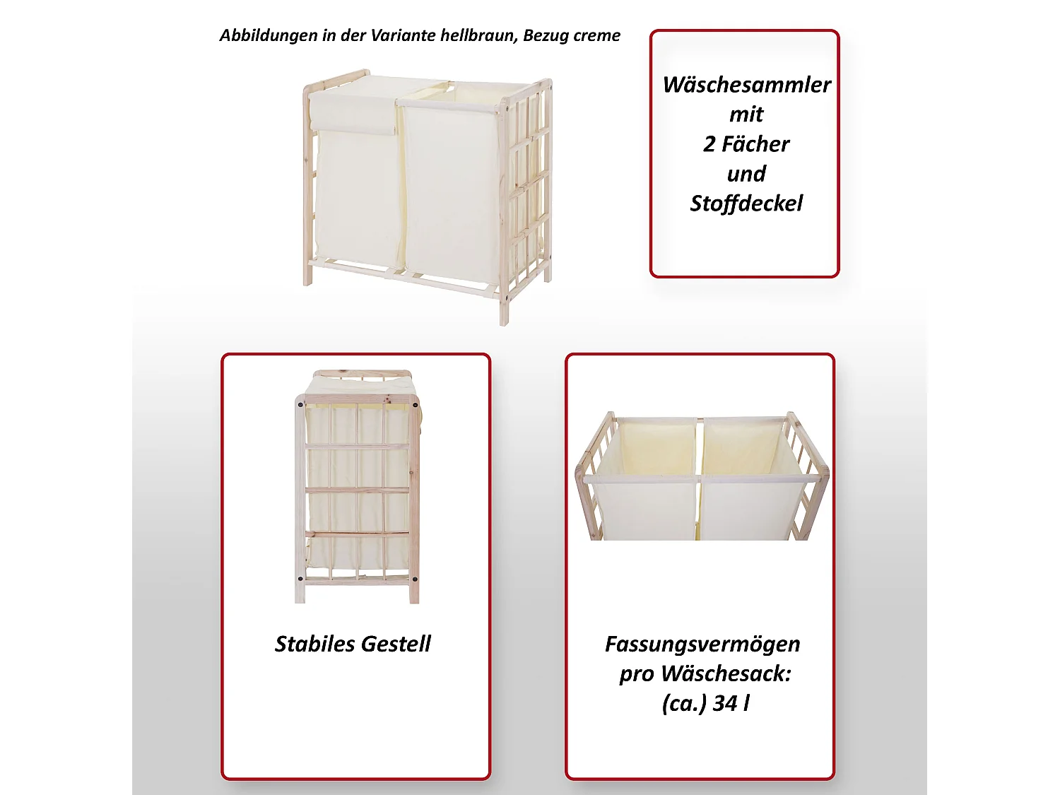 Colector de ropa MCW-B60,  blanco shabby, tapa crema