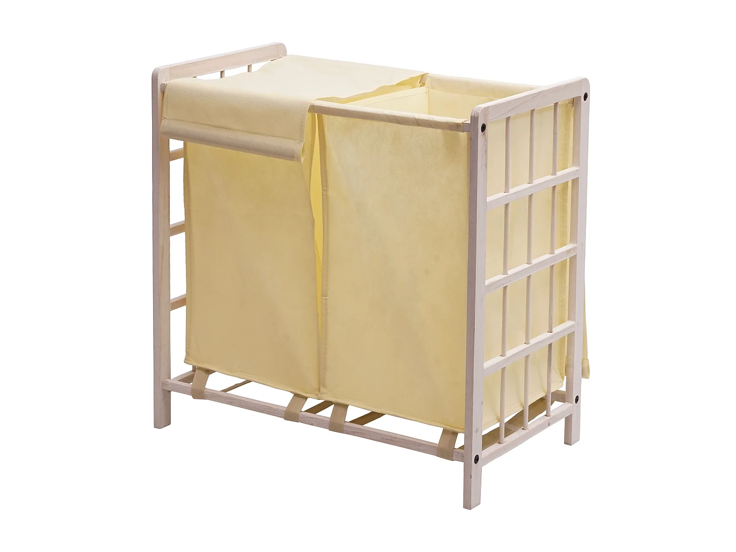 Portabiancheria MCW-B60 legno di abete 2x ceste 68l legno bianco vintage tessuto avorio