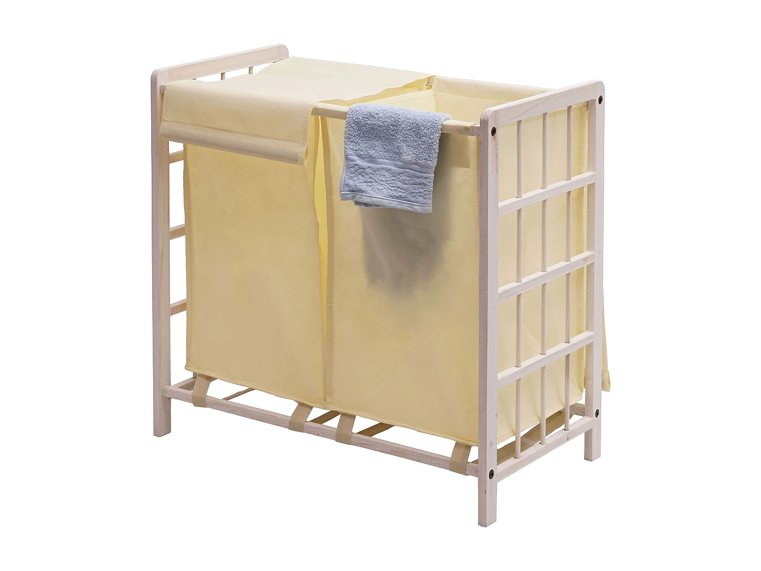 Portabiancheria MCW-B60 legno di abete 2x ceste 68l legno bianco vintage tessuto avorio