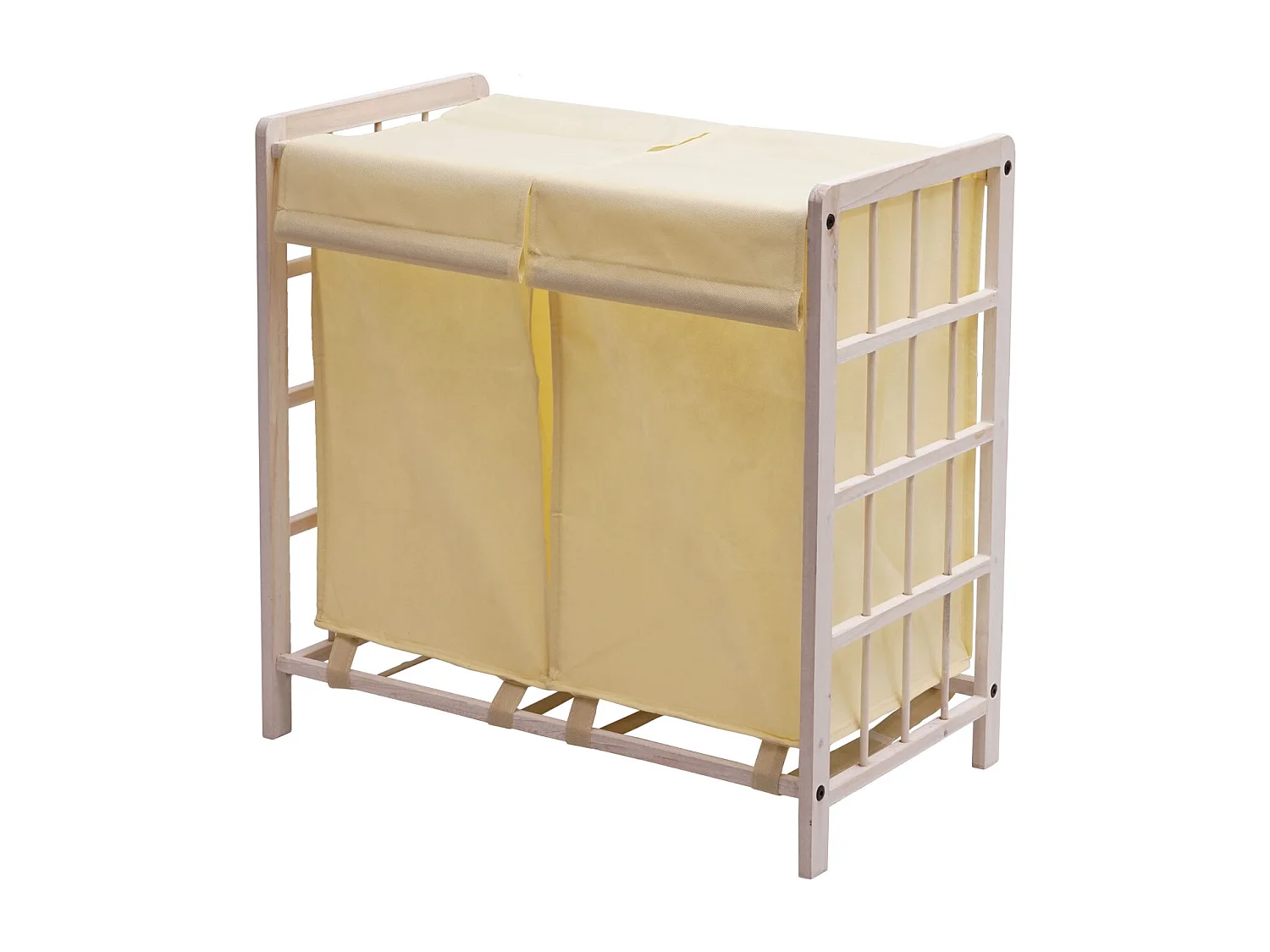 Portabiancheria MCW-B60 legno di abete 2x ceste 68l legno bianco vintage tessuto avorio