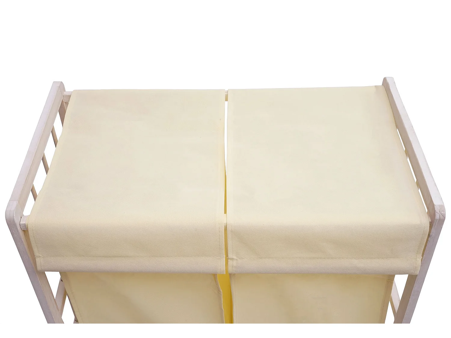 Portabiancheria MCW-B60 legno di abete 2x ceste 68l legno bianco vintage tessuto avorio