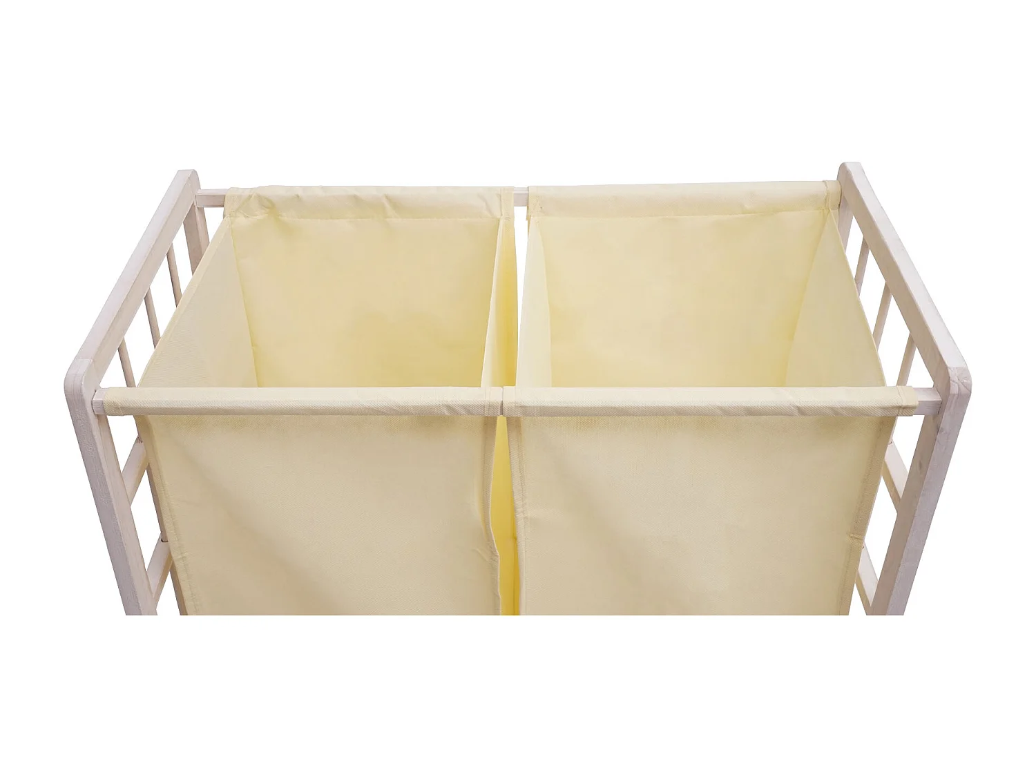 Portabiancheria MCW-B60 legno di abete 2x ceste 68l legno bianco vintage tessuto avorio