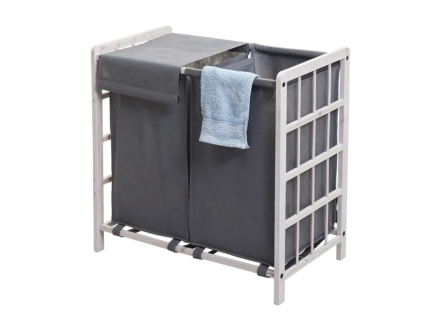 Laundry bin MCW-B60,  Shabby White, Grey Cover