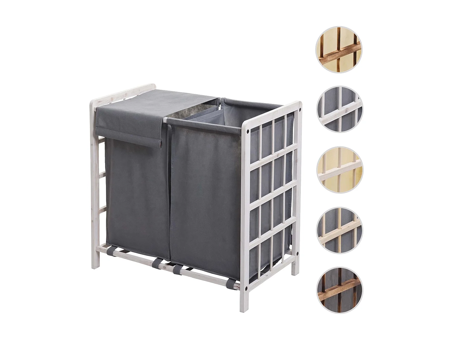 Laundry bin MCW-B60,  Shabby White, Grey Cover