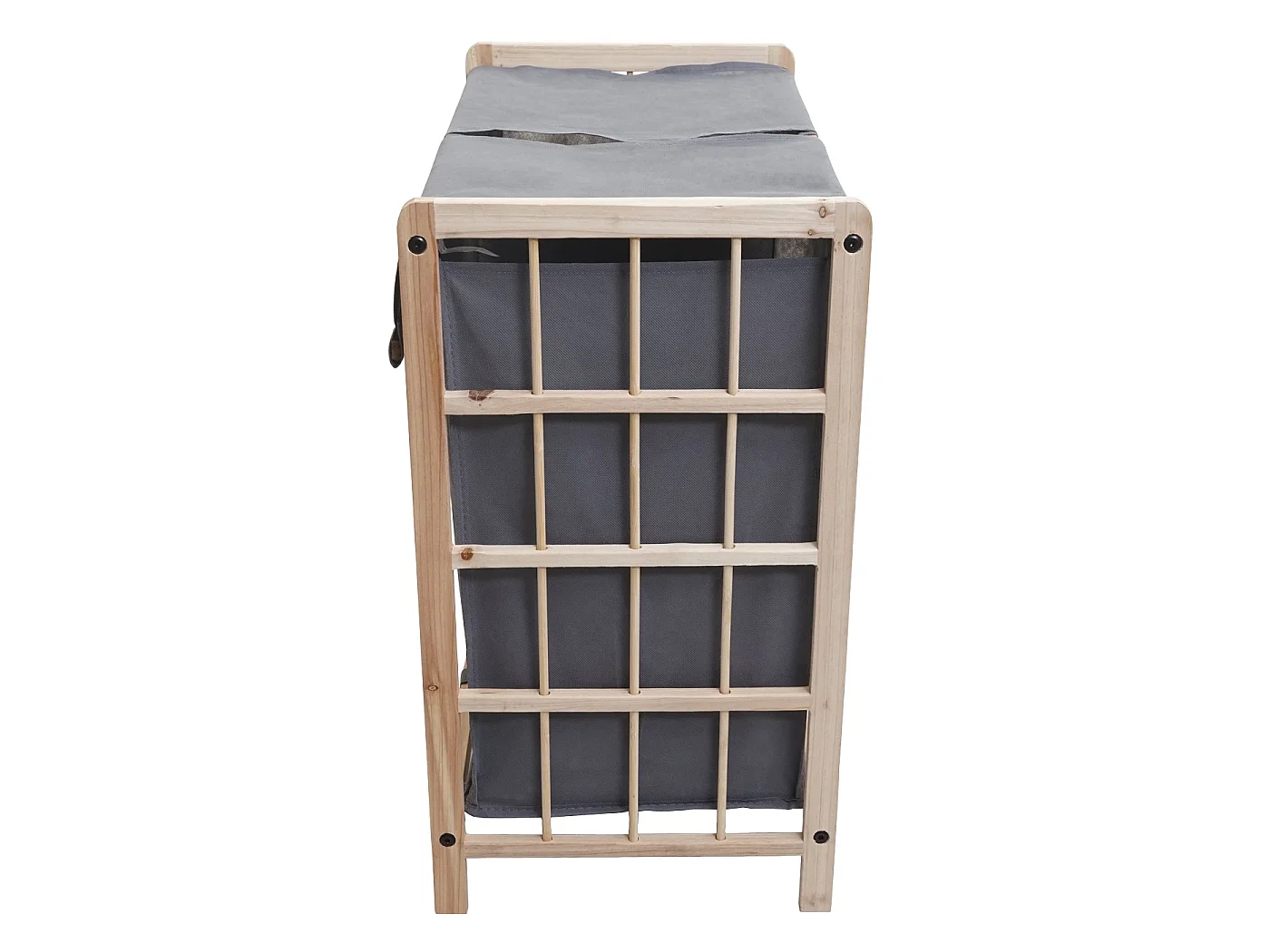Portabiancheria MCW-B60 legno di abete 2x ceste 68l legno chiaro tessuto grigio