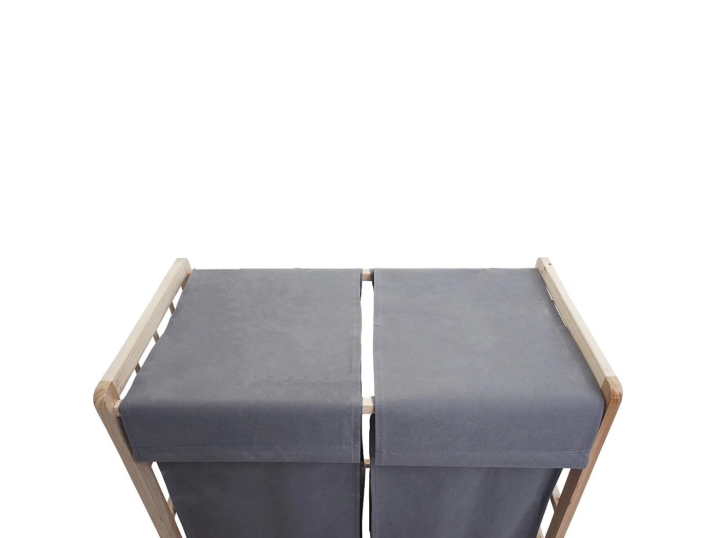 Portabiancheria MCW-B60 legno di abete 2x ceste 68l legno chiaro tessuto grigio