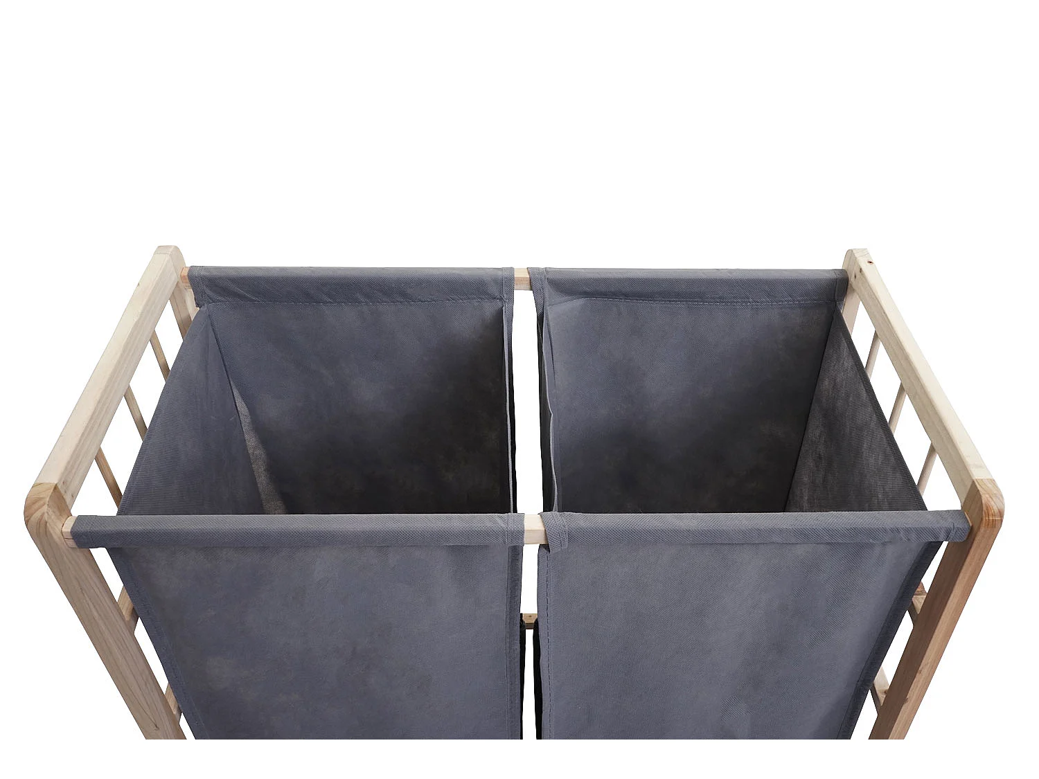 Portabiancheria MCW-B60 legno di abete 2x ceste 68l legno chiaro tessuto grigio
