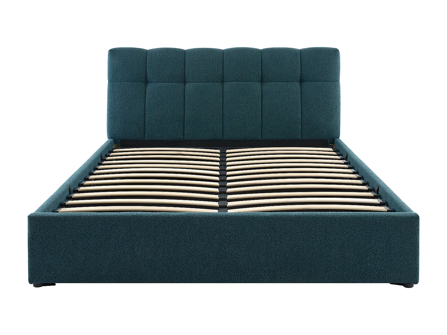 Lit coffre 140 x 190 cm - Tissu bouclette - Bleu canard - MAZIRI