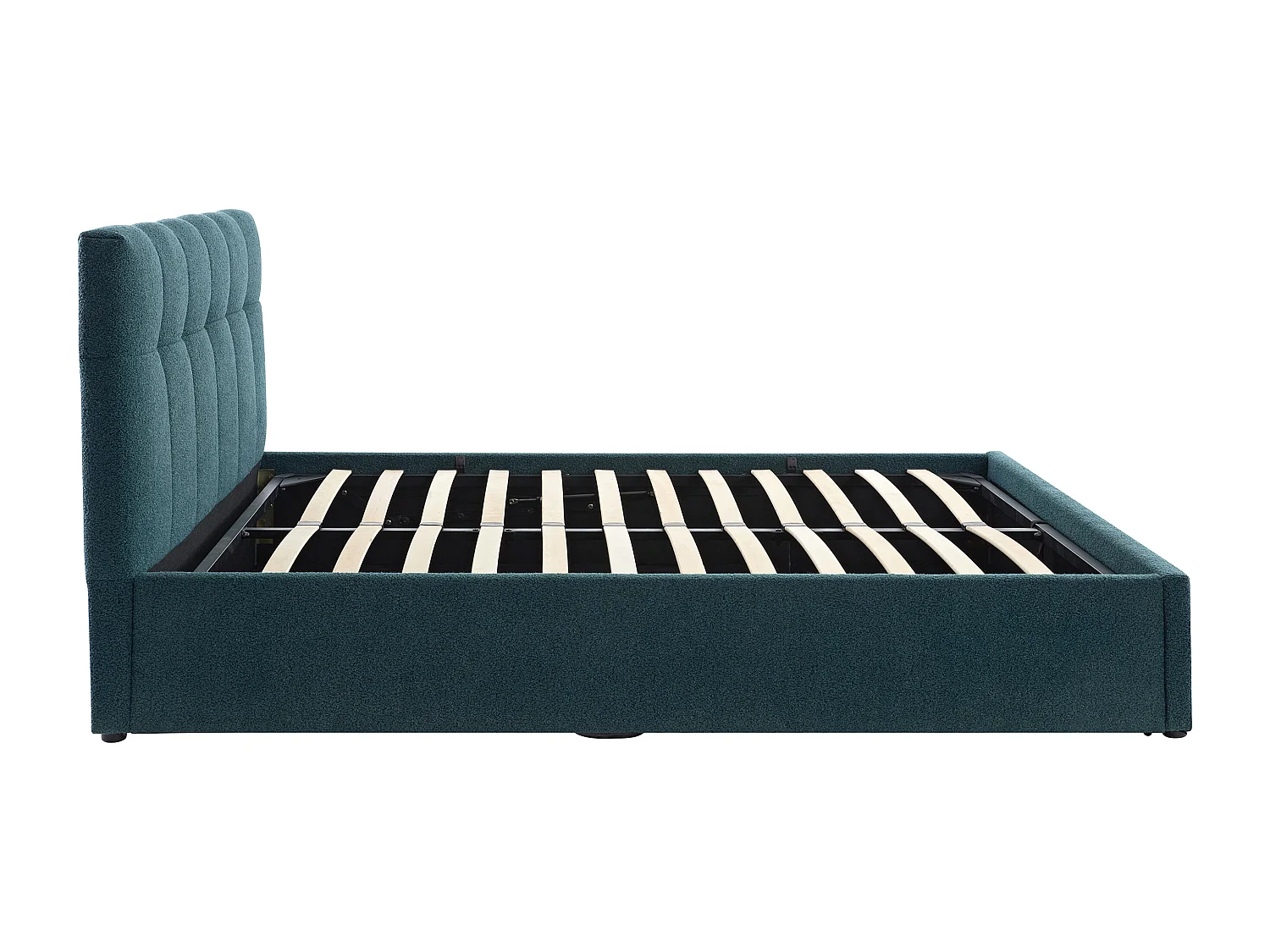 Lit coffre 140 x 190 cm - Tissu bouclette - Bleu canard - MAZIRI