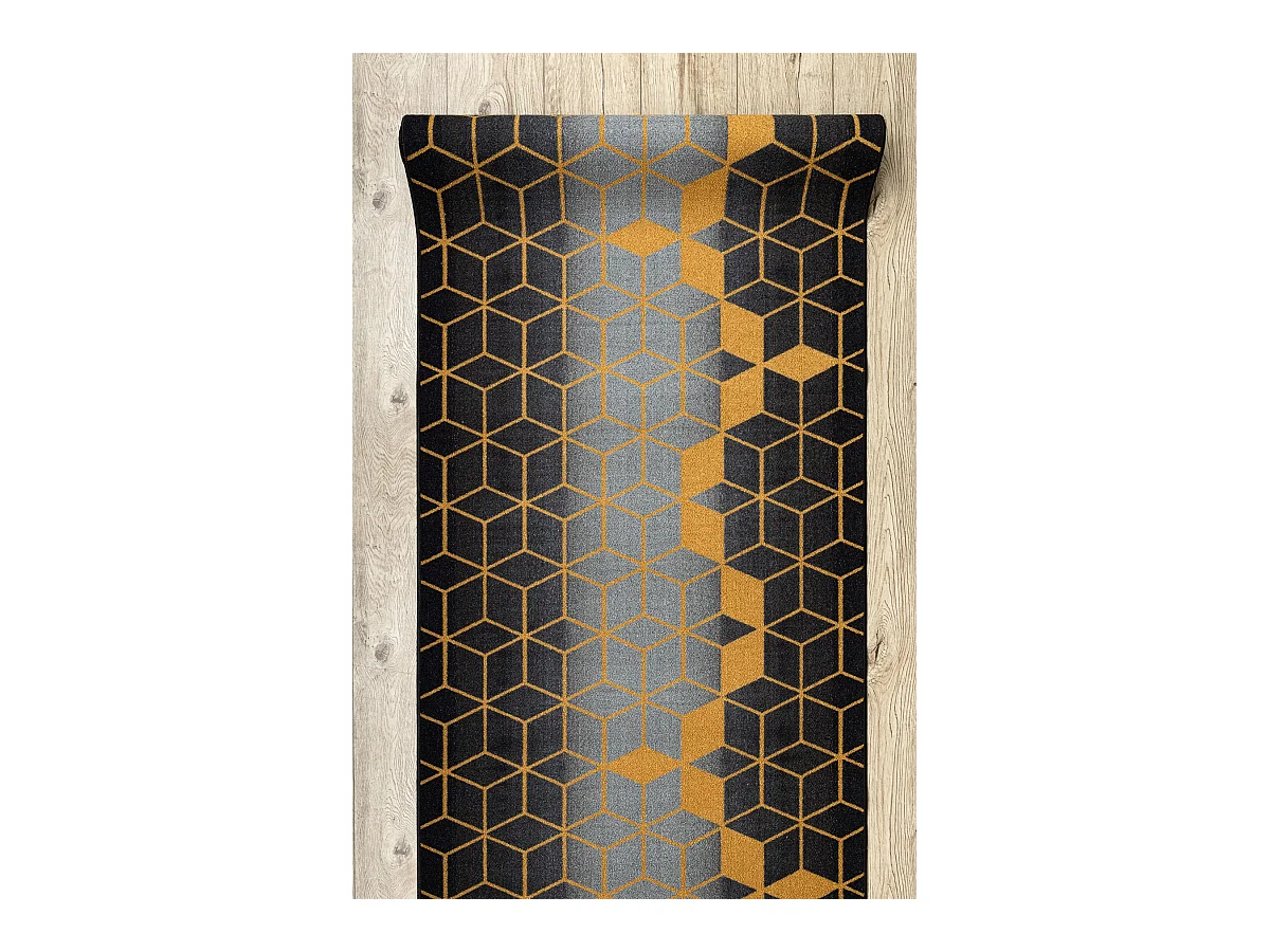 TAPIS DE COULOIR antidérapant HEKSAGON Hexagone noir / or 80x330 cm