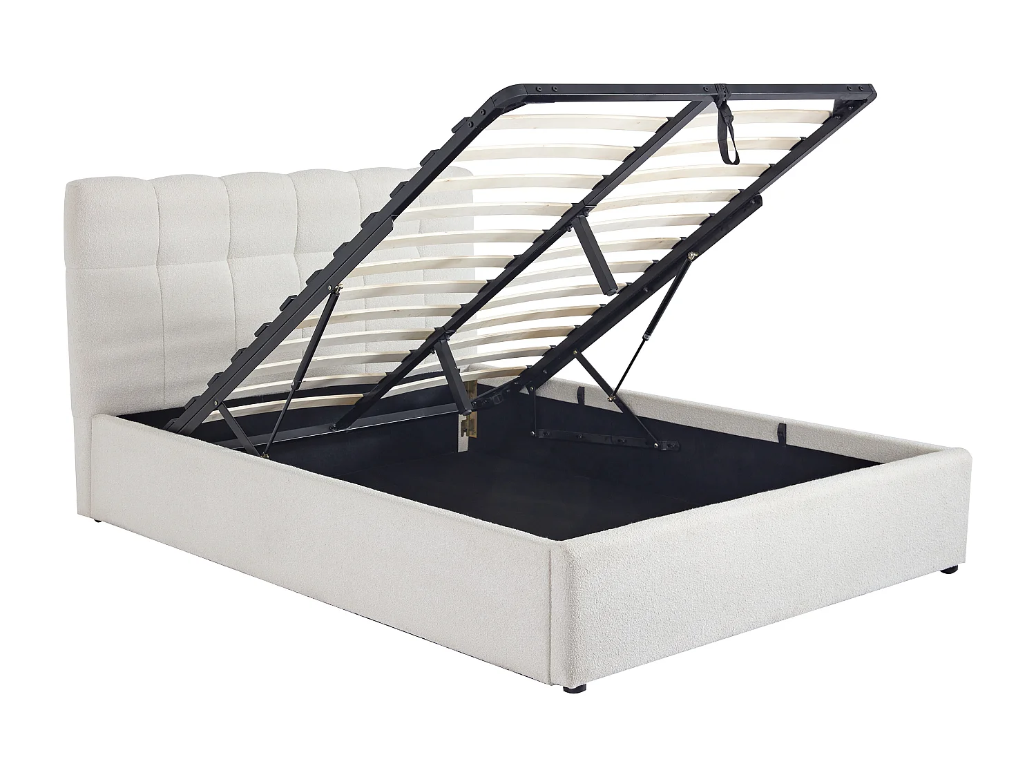 Lit coffre 160 x 200 cm - Tissu bouclette - Blanc - MAZIRI