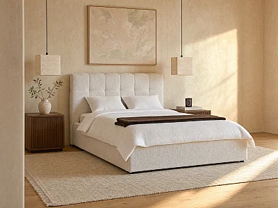 Cama com espaço de arrumação 160x200 cm tecido bouclé branco - MAZIRI