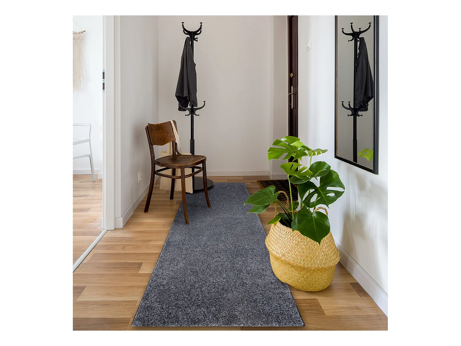 Tapis de couloir SANTA FE gris 97 plaine couleur unie 150x200 cm