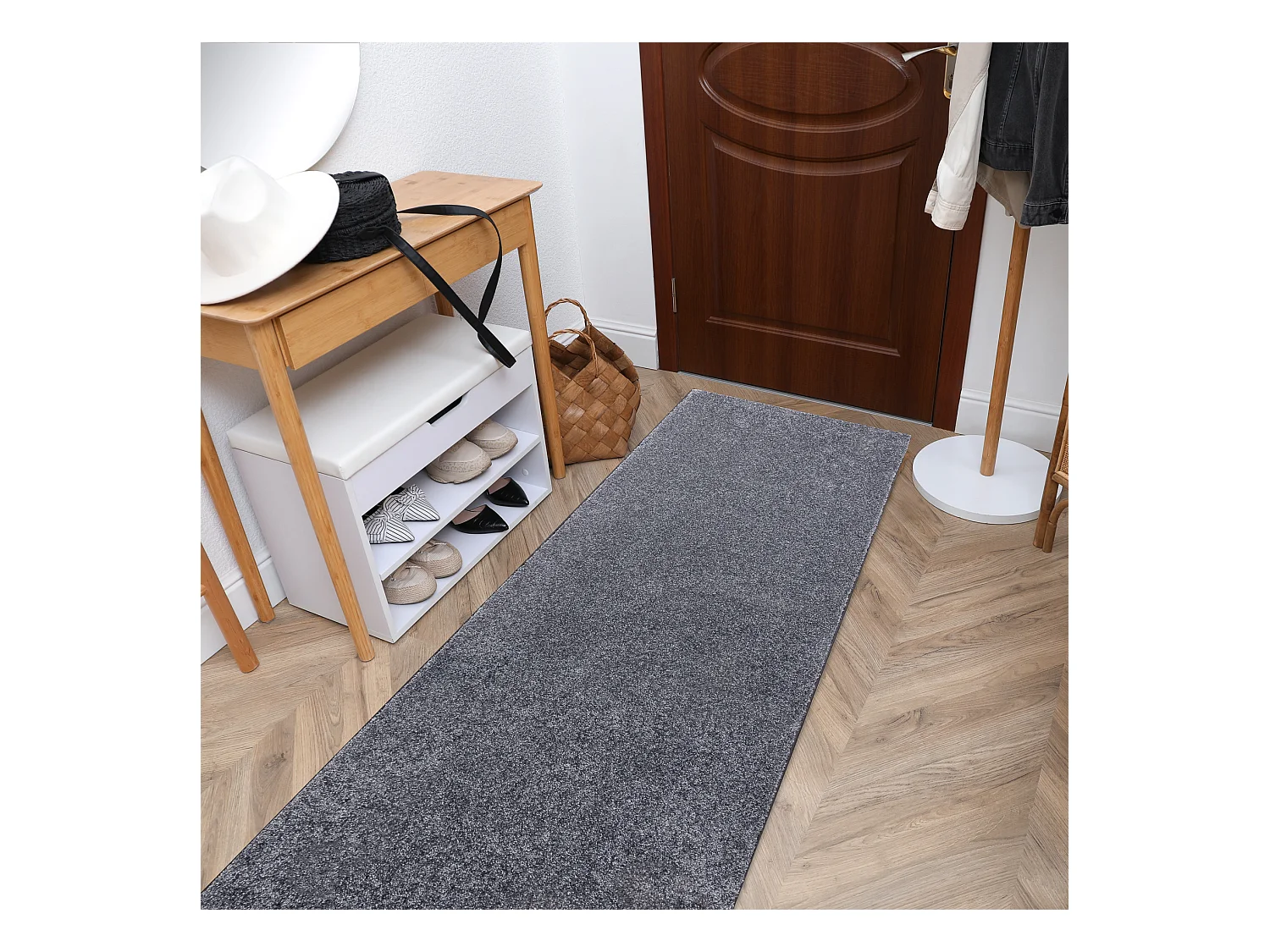 Tapis de couloir SANTA FE gris 97 plaine couleur unie 150x200 cm
