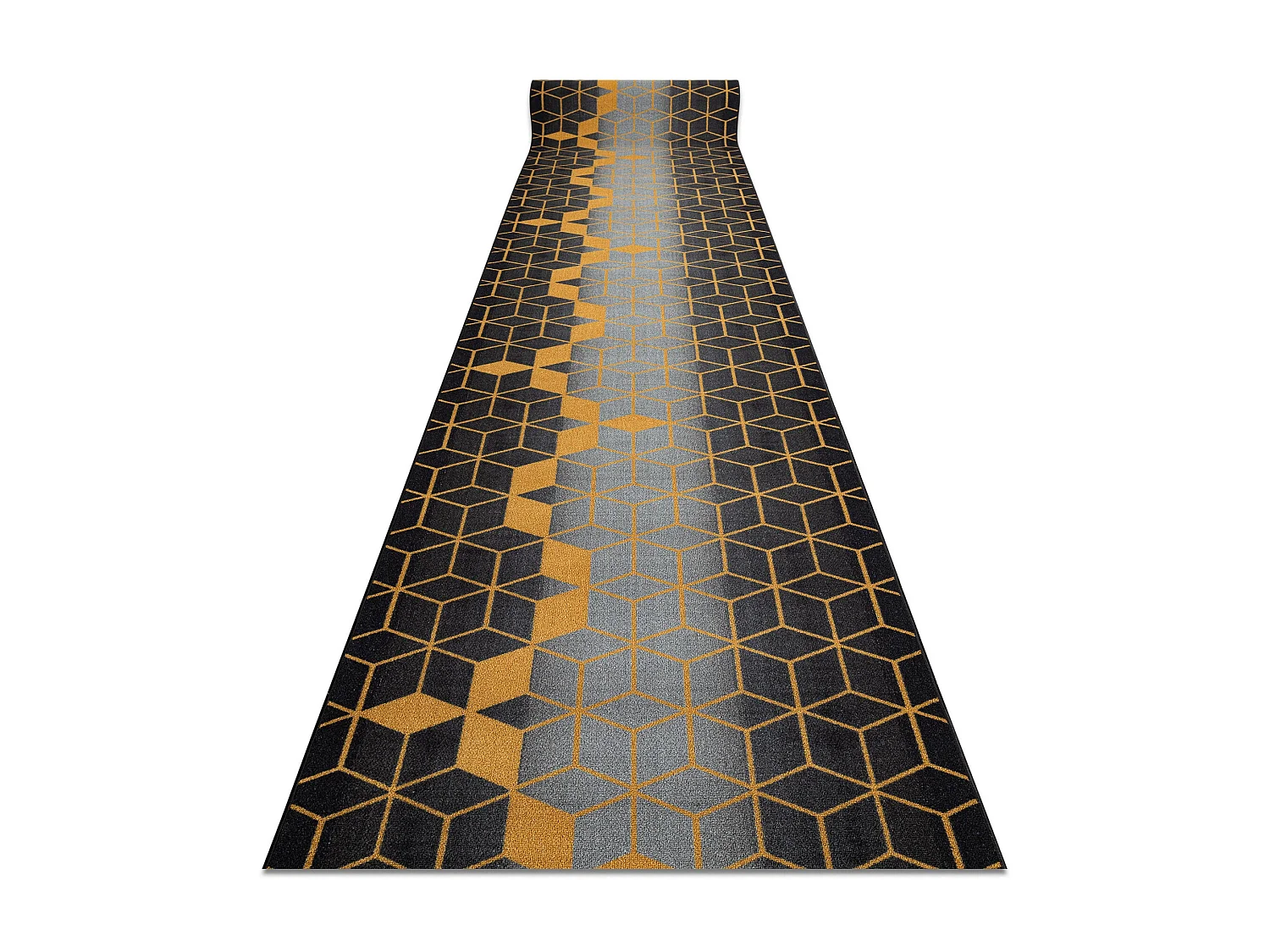 Vloerbekleding met rubber bekleed HEKSAGON zwart / goud 80x460 cm