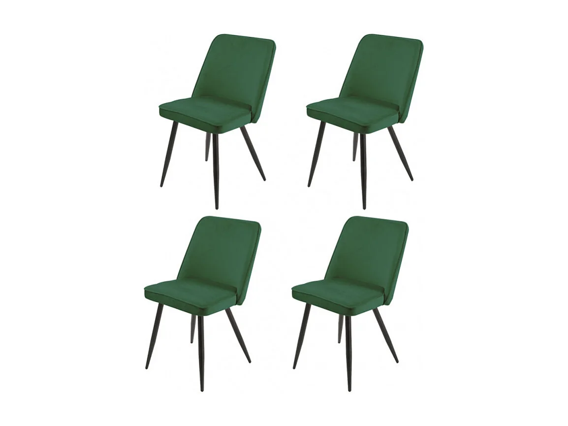 Lot de 4 chaises en velours vert avec piètement en métal noir – TELLY