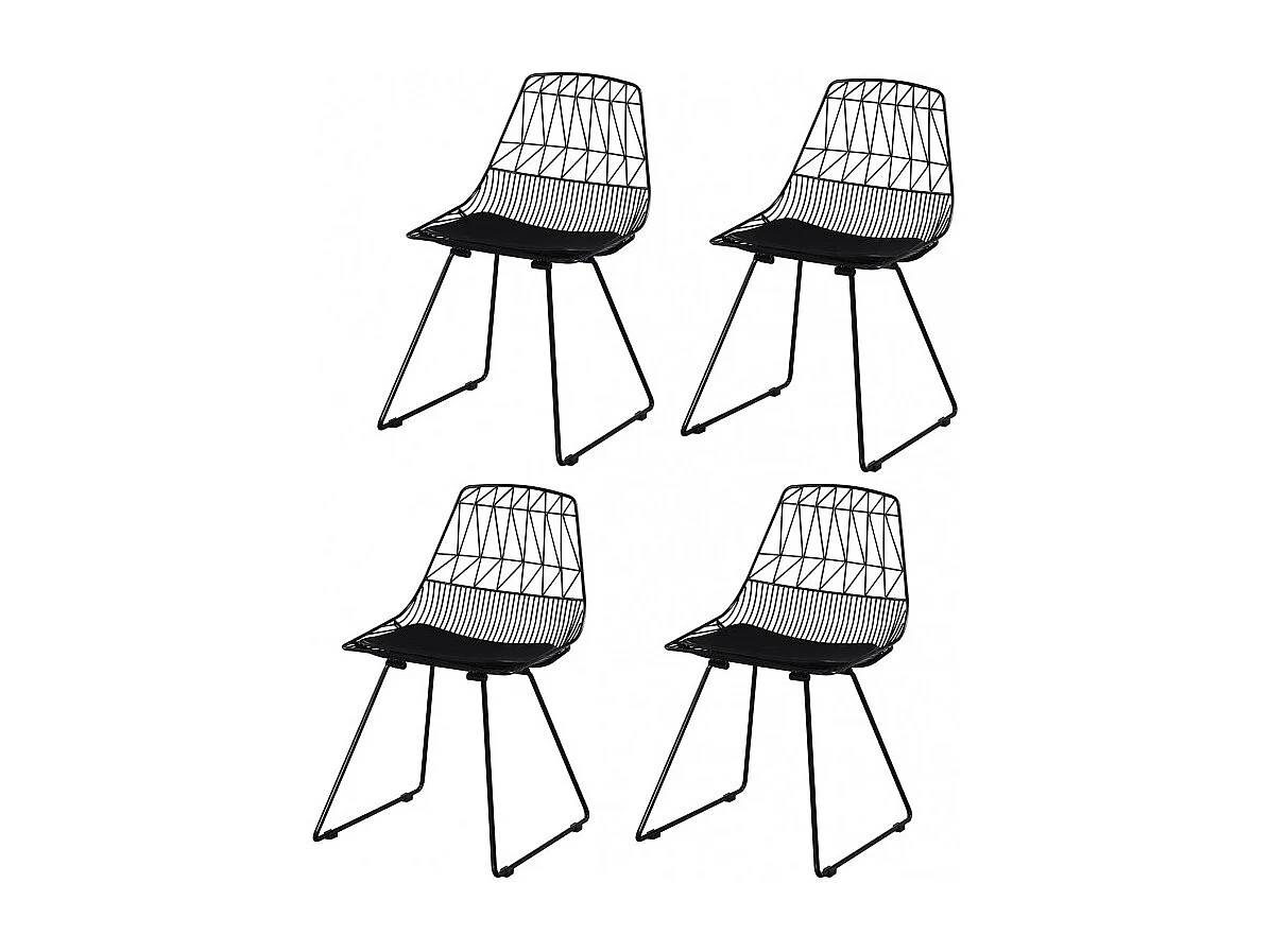 Lot 4 chaises filaires métal noir avec motifs géométriques - KIRK