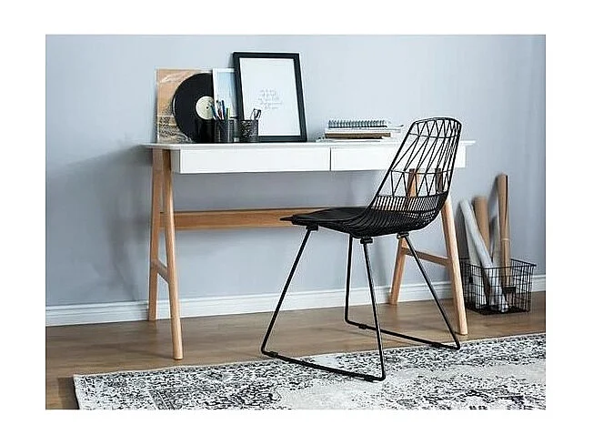 Lot 4 chaises filaires métal noir avec motifs géométriques - KIRK