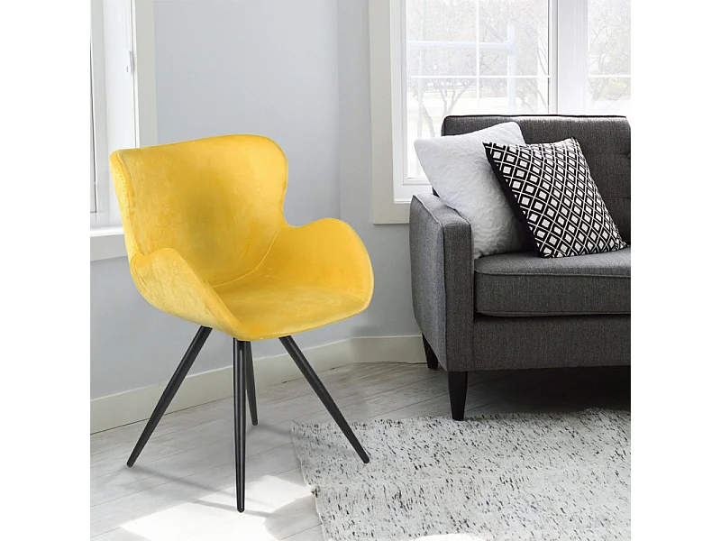 Lot de 2 chaises style scandinave velours jaune et métal noir - LOTUS